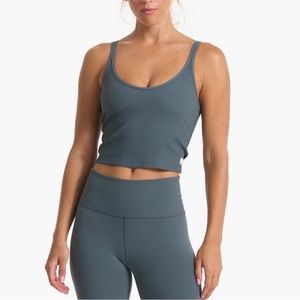 Vuori Ribbed Crop Tank , (small, stone blue, NEW)
